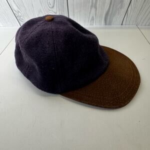 Vintage Unbranded USA Made Black Wool & Leather Brim Fitted Elastic